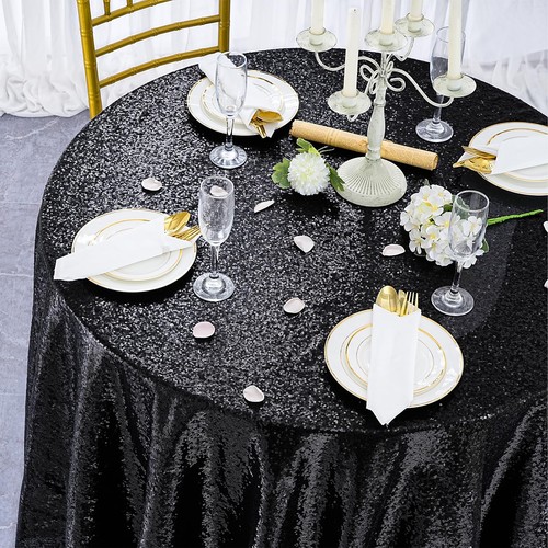 Black round glitter sequin - black,